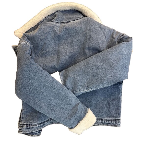 Hollister Faux Sherpa Lined Denim Jacket Blue Jean Coat Fur Collar Womens XL - Picture 5 of 6